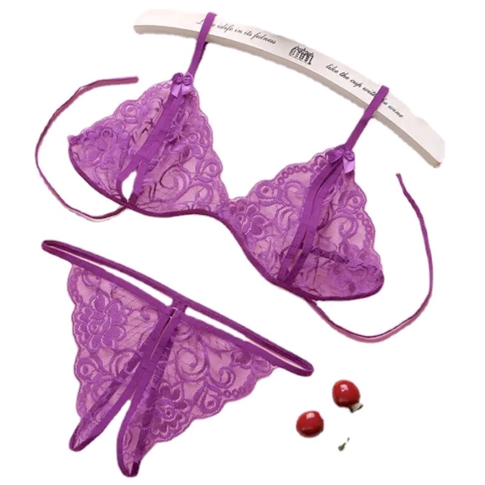 Purple lace peephole lingerie set